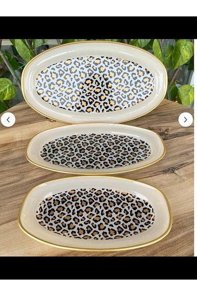 PONCİKPAZAR Leopard Patterned Boat Plate - 3 Pieces