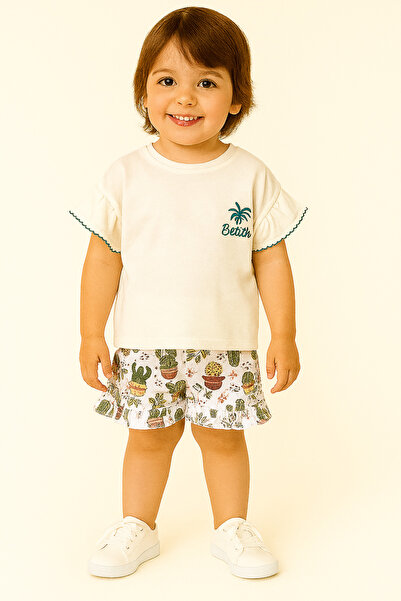 linys Set pantaloni scurți și tricouri de culoare muselină pentru fetițe și c...