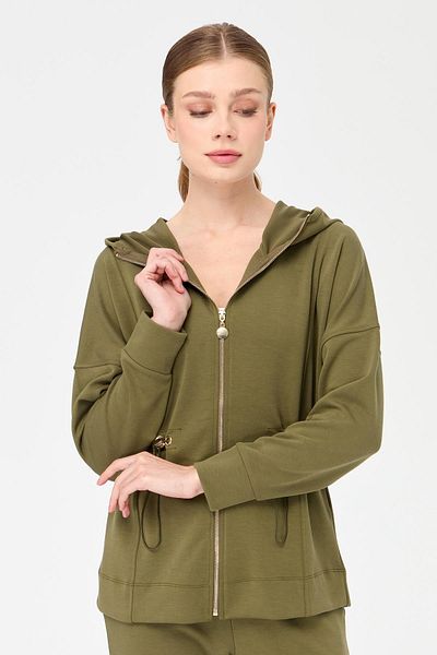 Desen Triko Sweat pentru damă, cu glugă, cu șnur, kaki