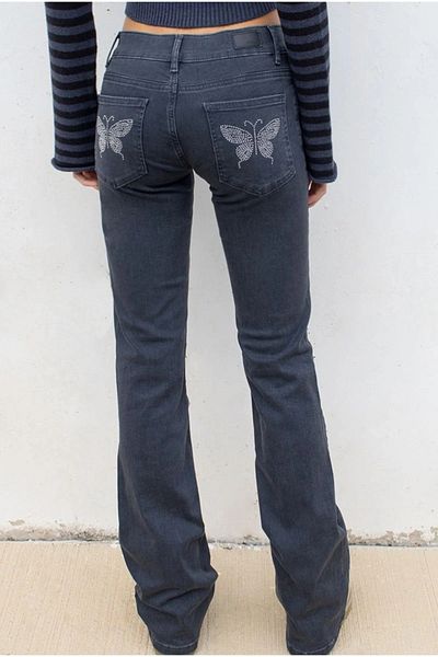 VibeGaia Pantaloni de blugi cu talie joasă cu buzunar fluture