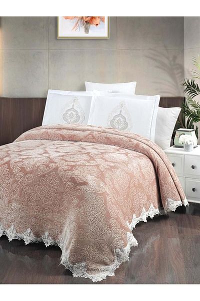 THE Home Collection Beige Larissa French Laced 6 Piece Blanket Bedspread Set