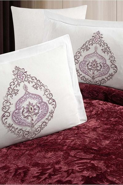 THE Home Collection Claret Red Larissa French Laced 6 Piece Blanket Bedspread Set