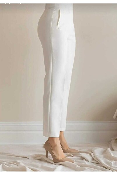 DRC trend Жіночі білі брюки з високою талією з манжетами Bella