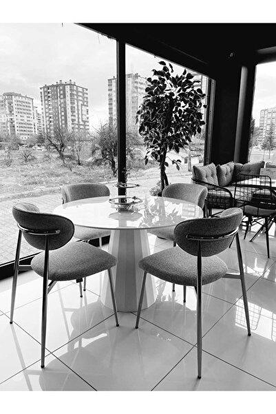 VETROWOOD Yuvarlak Sabit Masa Mutfak Masası Masa Sandalye Takımı 110 cm Çapında