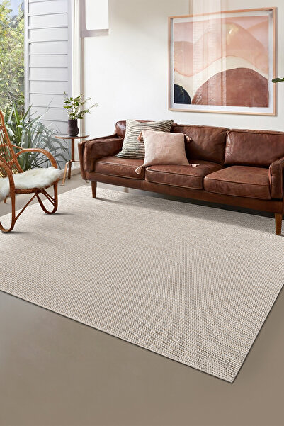 Colore Home Kaymaz Taban Yıkanabilir Krem Jüt Halı Jüt Kilim Yıkanabilir Örme Krem Sisal Kilim