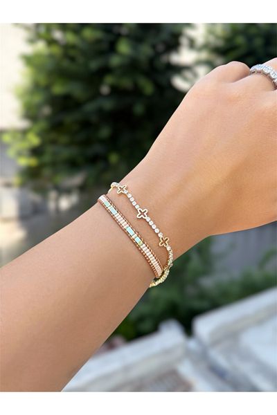 DGK COLLECTİON Clover Detailed Zircon Stone, Detailed Very Elegant Bracelet