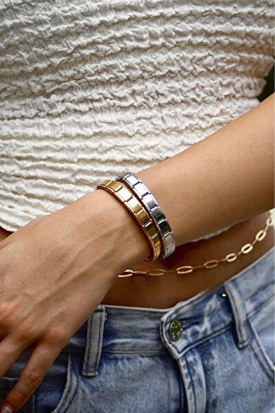 İSTLİV GÜMÜŞ renk Roma Rakamlı Çelik Kelepçe( 1 adet gelecek)