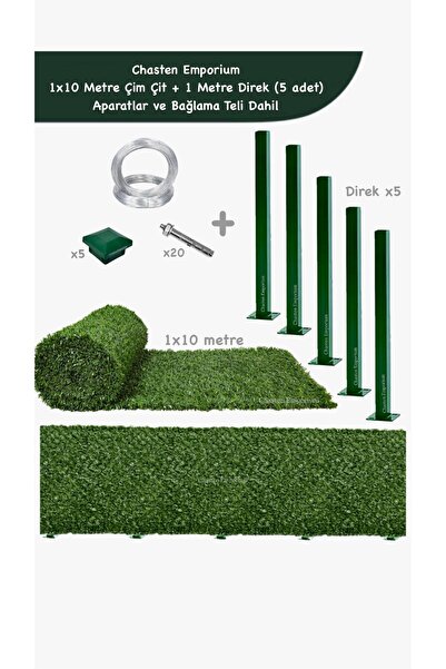 chasten emporium Çim Çit Bahçe Çiti 1metre X 10metre + 5 Adet 1Metre Direk (M...