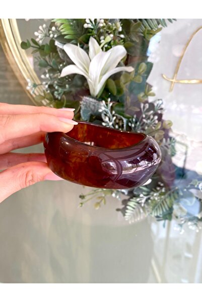 Lilyum Aksesuar Akrilik Reçine Kemik Kehribar Rengi Kahverengi Kalın Dalgalı Model Bilezik-iç Çap 6,5Cm