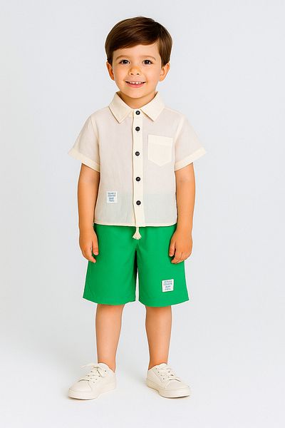 minibambi Green Boy's Shirt and Shorts Set