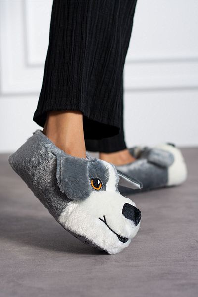 AlbiShoes Χειμερινές βελούδινες μπότες για το σπίτι με χαριτωμένη φιγούρα σκύλου - Παντόφλες μαλακής σόλας (30-40)