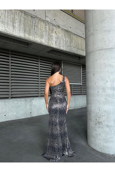 SELİN MODA EVİ Ψηφιακή εκτύπωση Παγιέτες Φόρεμα Smoked Leopard 583297