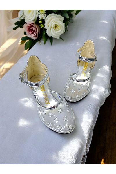 pediashoes Girl's Transparent Silver Color Little Heels Evening Shoes