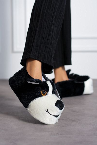 AlbiShoes Χειμερινές βελούδινες μπότες για το σπίτι με χαριτωμένη φιγούρα σκύλου - Παντόφλες μαλακής σόλας (30-40)