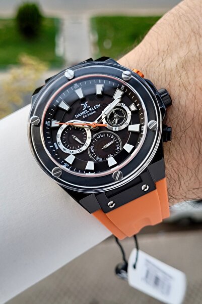 Daniel Klein 46 Mm Kasası Siyah Kordonu Turuncu Renk İç Göstergeleri Aktif Erkek Kol Saati