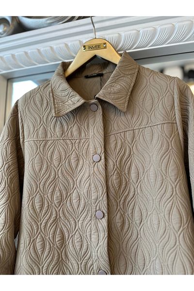 Invee Invee 6955 - Camel Tulip Patterned Quilted Hoodie