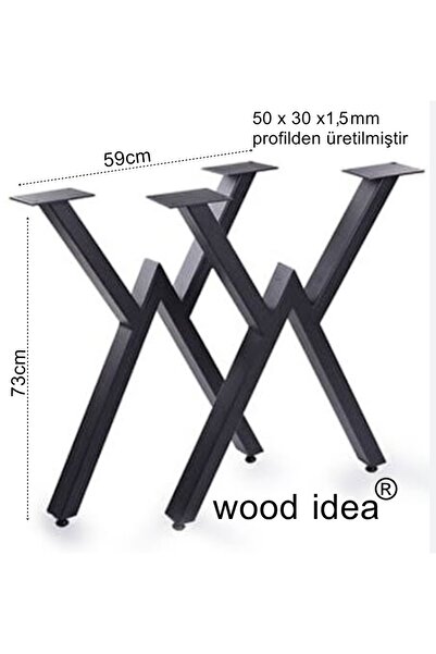 wood idea Masif Ahşap Masası-yemek Masası-çalışma Masası 2 Adet 73 Cm Metal Ayak