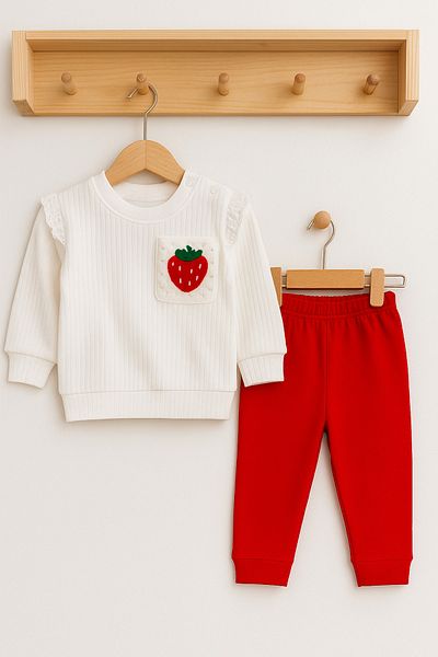 MÇ FAMİLY STORe Baby Girl Red Bottom Top Set Baby Embroidered 2-Piece Set