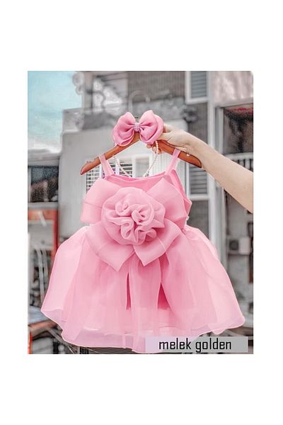 melek golden Dress Princess Girl Child |   1-9 Years |   Color Options |   Ribbon & Rose Detail |   Karolin - Satin
