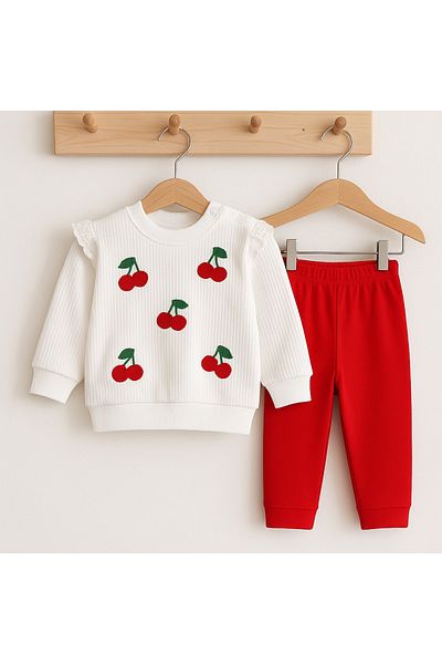 MÇ FAMİLY STORe Baby Girl Red Bottom Top Set Baby Embroidered 2-Piece Set