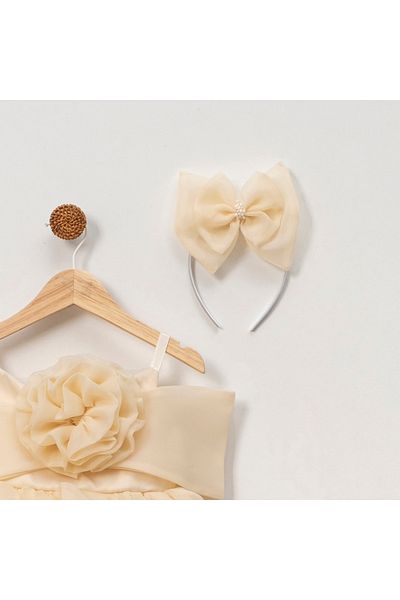 melek golden Dress Princess Girl Child |   1-9 Years |   Color Options |   Ribbon & Rose Detail |   Karolin - Satin