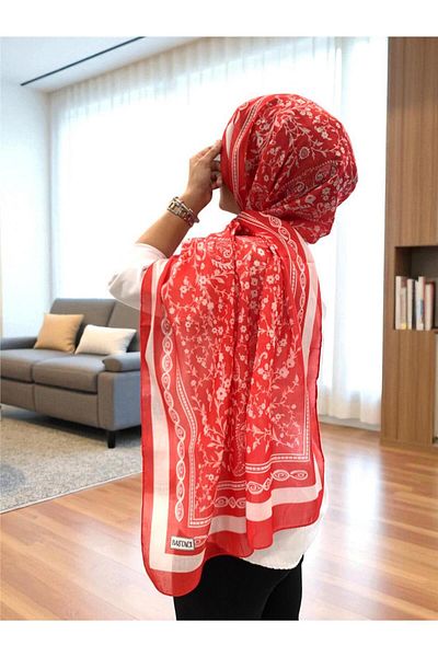 Baştacı 2025 Summer Season 0349 Kilim Pattern Red Shawl