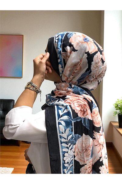 Baştacı Patterned Crash 0355 Dark Navy Blue Shawl