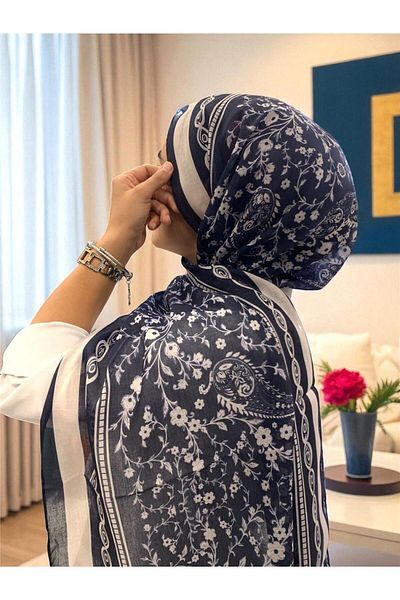 Baştacı 2025 Summer Season 0349 Kilim Pattern Navy Blue Shawl