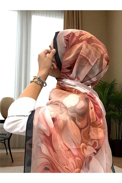 Baştacı 2025 Summer Season 0350 Flower Pattern Black Shawl