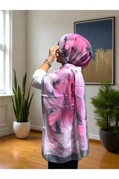 Baştacı 2025 Summer Season 0350 Flower Pattern Gray Shawl