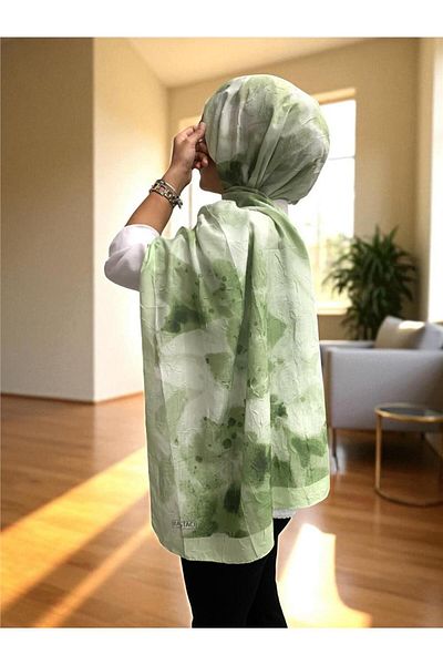 Baştacı Patterned Crash 0358 Water Green Shawl