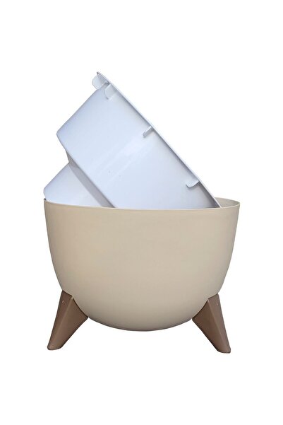 ToXA Ayaklı Küre Saksı 5 Litre Krem 25cm Plastik Drenajlı Süzgeçli Bonsai Bitki Çiçek Saksısı Ufo No2