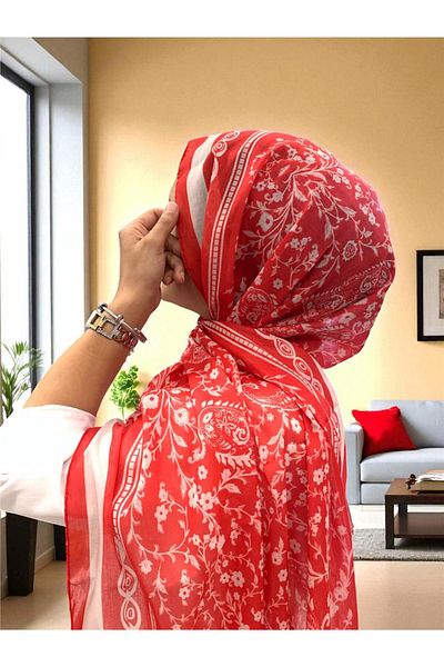 Baştacı 2025 Summer Season 0349 Kilim Pattern Red Shawl