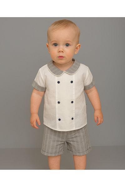 Mika Bebek & Çocuk Baby Collar Shirt Gray Shorts Baby Boy Festive Summer 2-Piece Set
