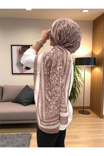 Baştacı 2025 Summer Season 0349 Kilim Pattern Dark Mink Shawl