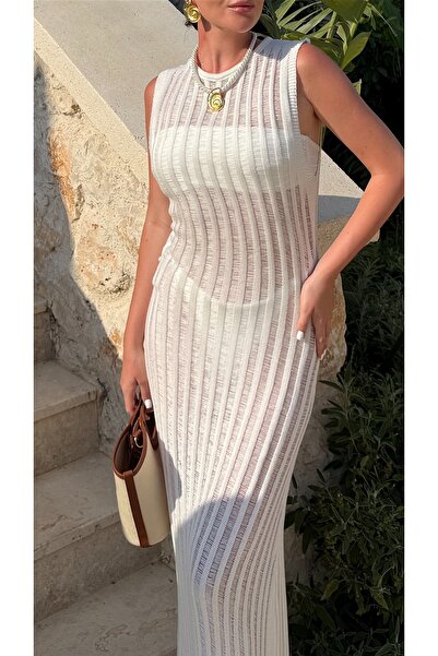 Julidress Λευκό Crew Neck Αμάνικο Ανοιχτό Maxi Boy Καλοκαιρινό Φόρεμα