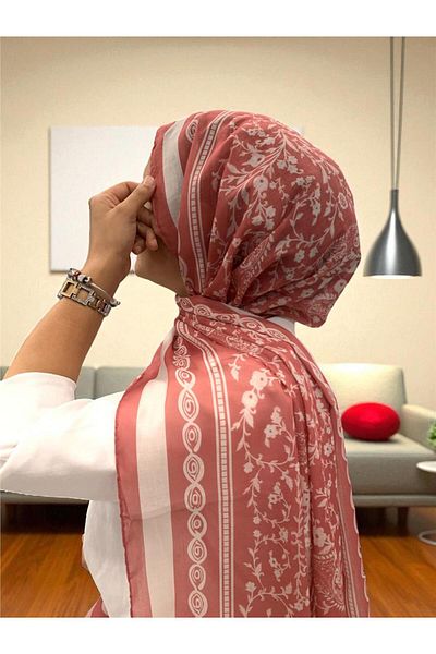 Baştacı 2025 Summer Season 0349 Kilim Pattern Dusty Rose Shawl
