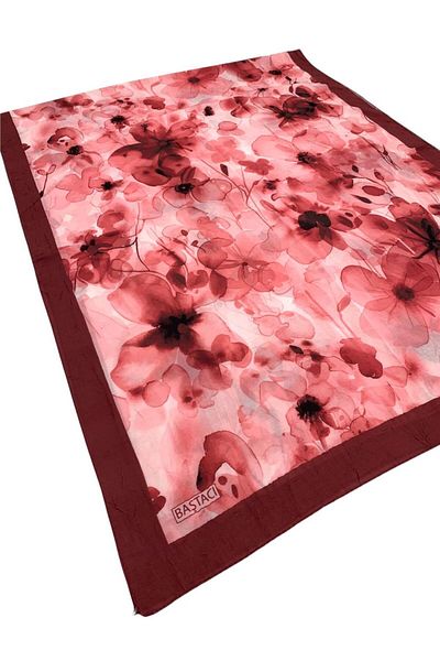 Baştacı Patterned Crash 0354 Claret Red Shawl