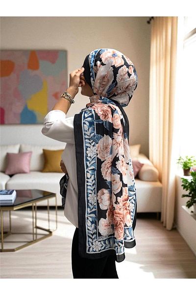Baştacı Patterned Crash 0355 Dark Navy Blue Shawl