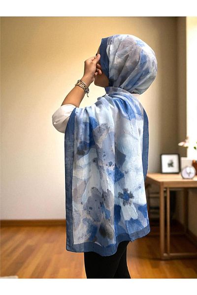 Baştacı Patterned Crash 0358 Denim Blue Shawl
