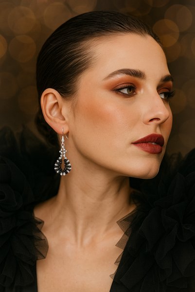 puffydik Vintage Look Black & Silver Bead Earrings