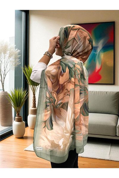 Baştacı 2025 Summer Season 0350 Flower Pattern Pastel Green Shawl