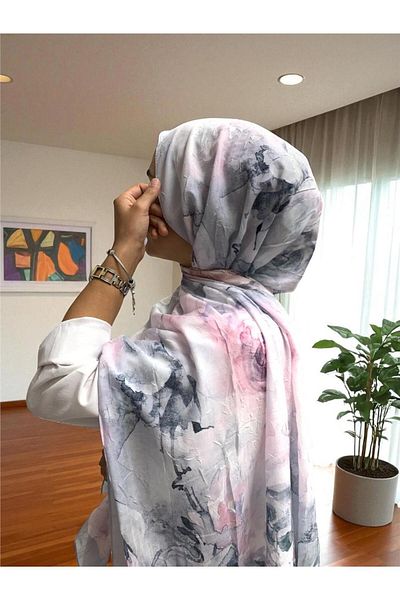 Baştacı Patterned Crash 0356 Gray Shawl