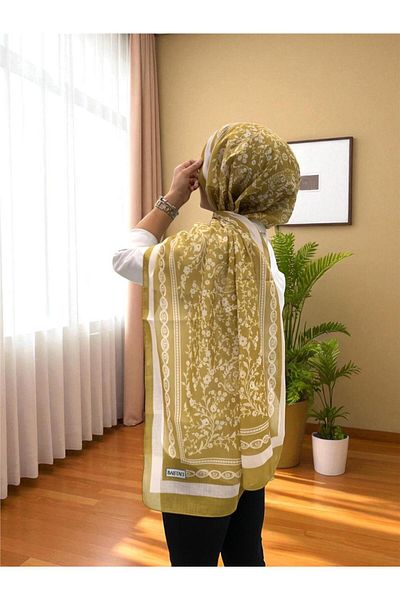 Baştacı 2025 Summer Season 0349 Kilim Pattern Fat Green Shawl