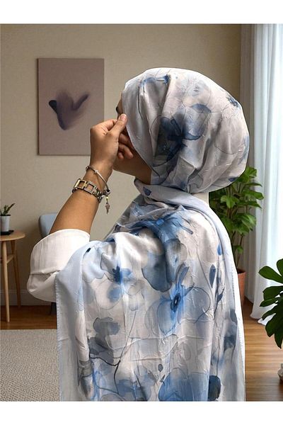 Baştacı Patterned Crash 0354 Baby Blue Shawl