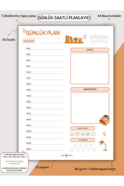 Else Craft Günlük Saatli Planlayıcı - A4 - Dikey - Ders Çalışma Planlayıcısı ...