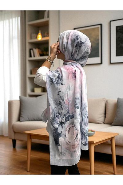 Baştacı Patterned Crash 0356 Gray Shawl