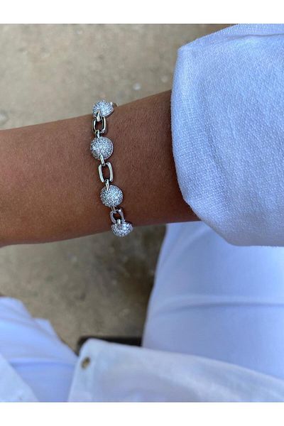 marsel aksesuar Xuping Five Ball Zircon Stone Silver Bracelet