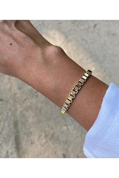 marsel aksesuar سوار ذهبي غير متماثل مزين بحجر مربع الشكل