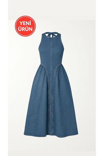 Perryes Rochie de damă vintage cu spatele deschis și talie încastrată albastru